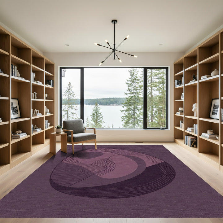 Deep Plum Abstract Organic Lines Rug