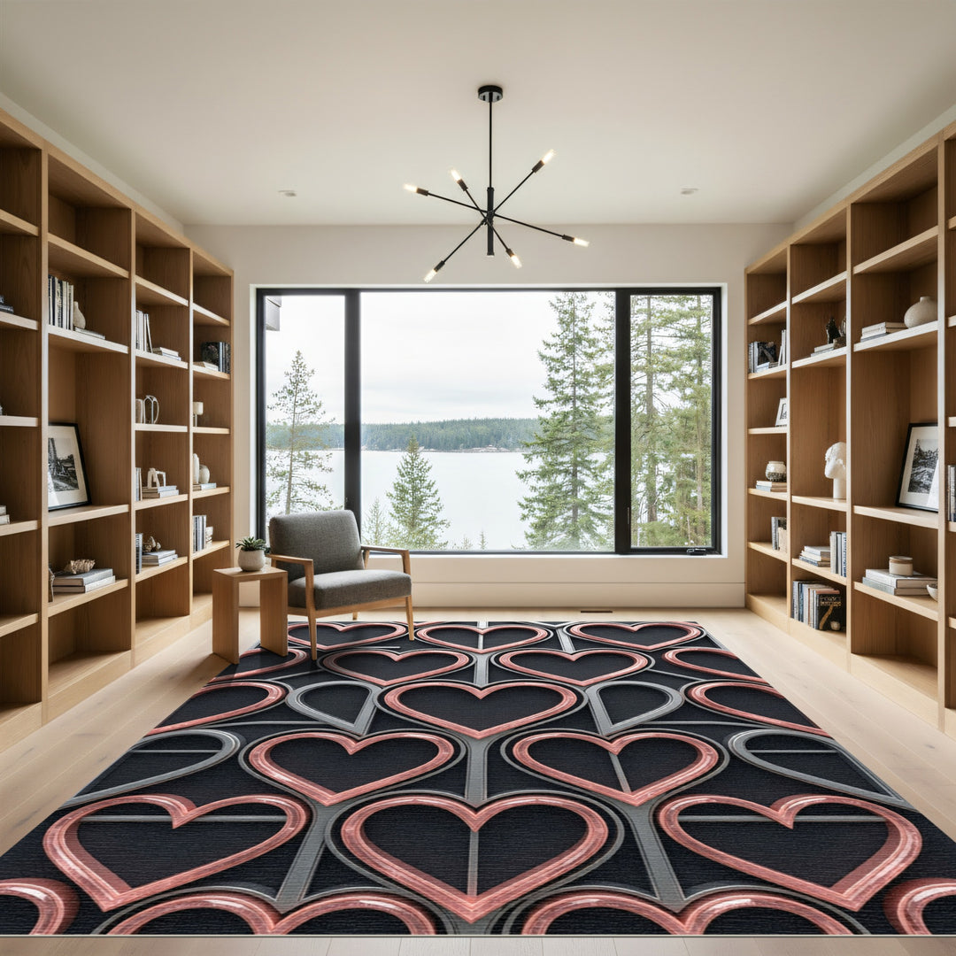 Glamorous Rose Gold Heart Grid Rug