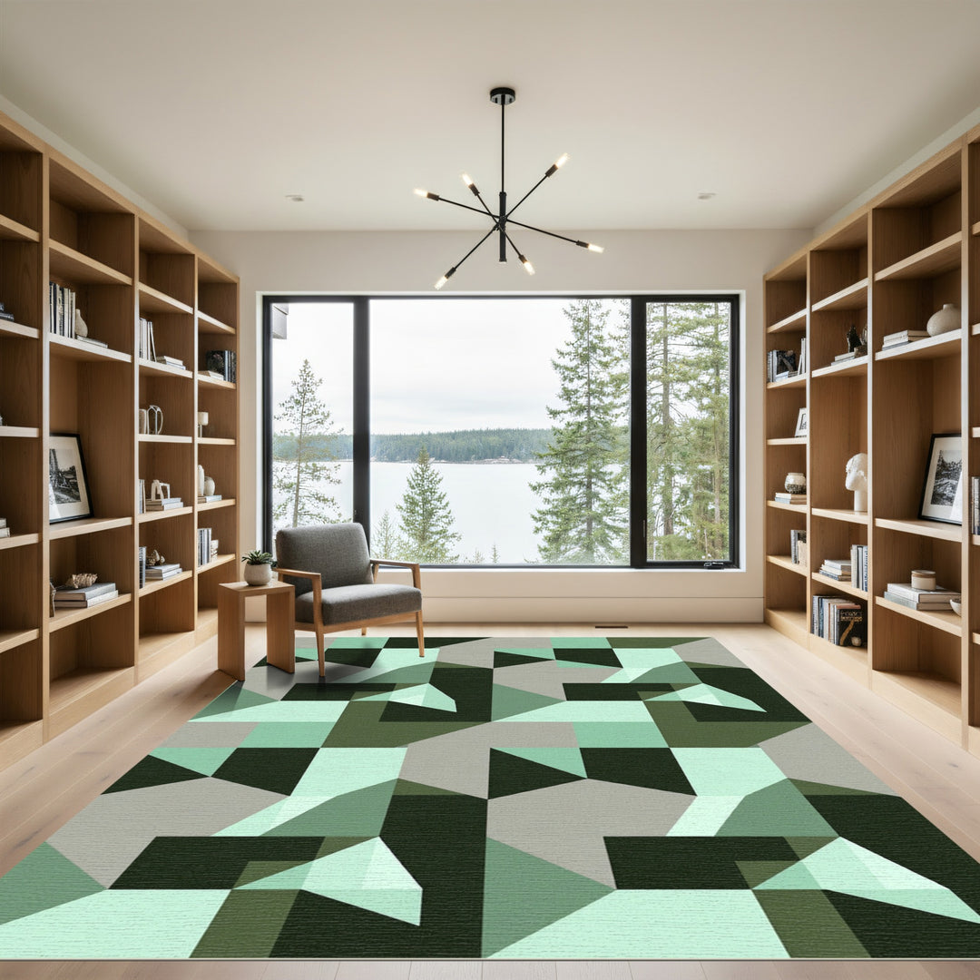 Mint Green Geometric Cube Illusion Rug