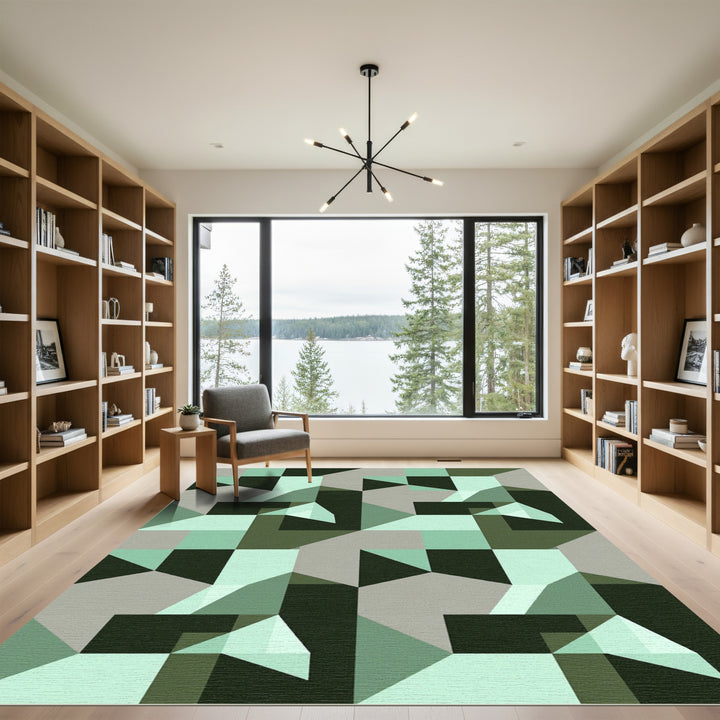 Mint Green Geometric Cube Illusion Rug