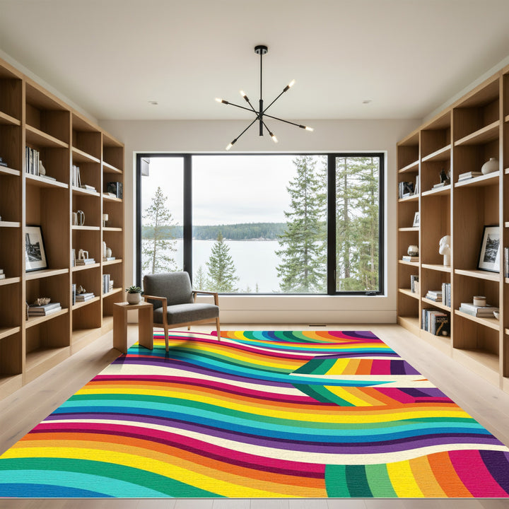 Vibrant Rainbow Swirl Abstract Rug