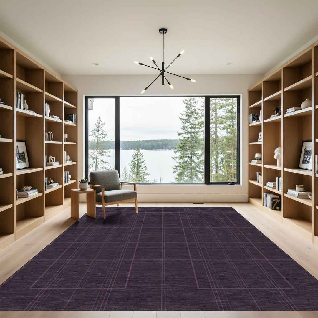 Deep Plum Plaid Geometric Lines Rug