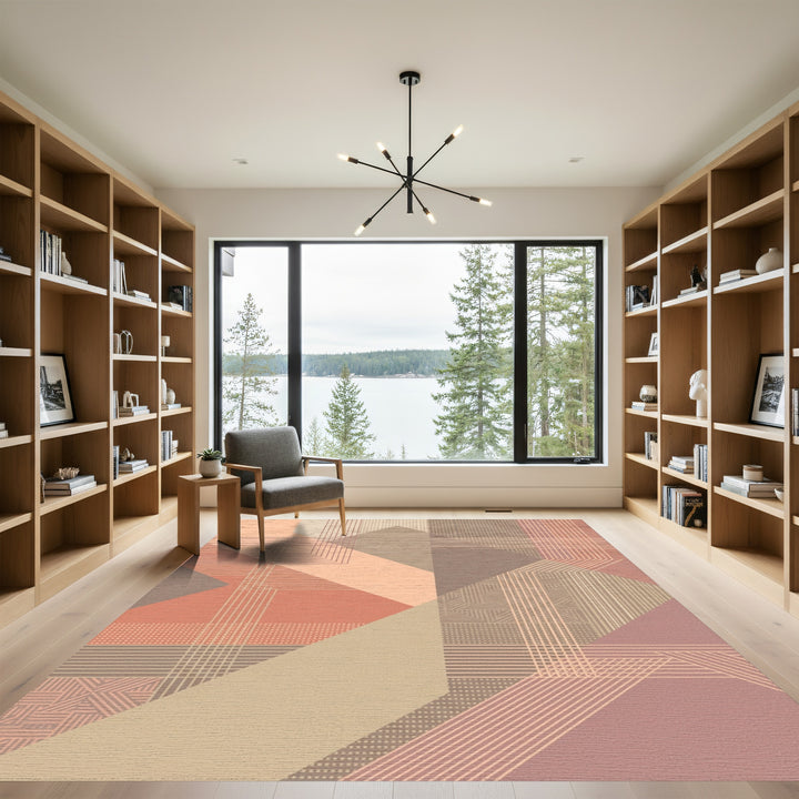 Geometric Peach Terracotta Lines Rug