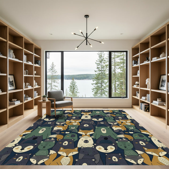 Woodland Creatures Autumn Folk Art Rug