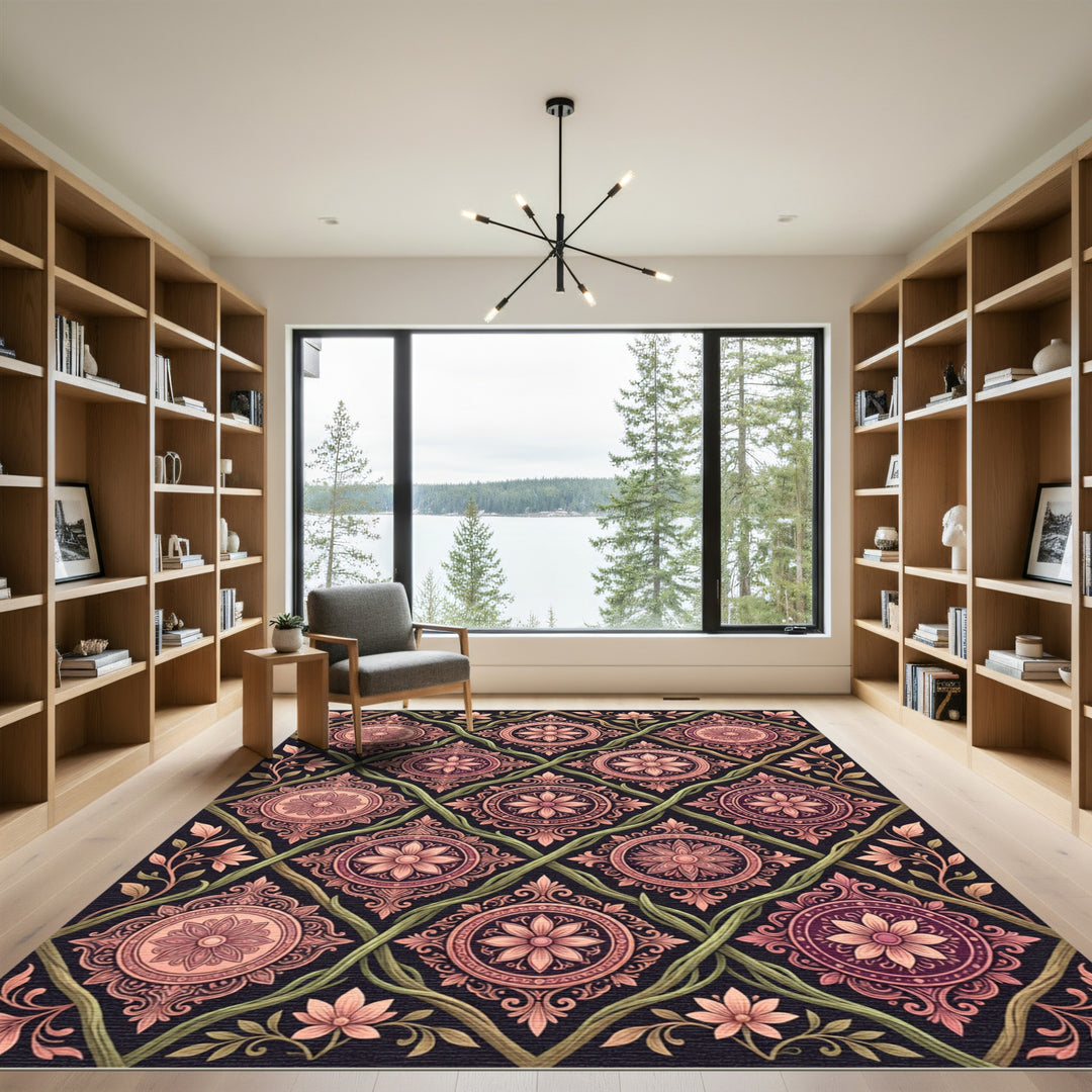 Rose Gold Floral Medallion Lattice Rug