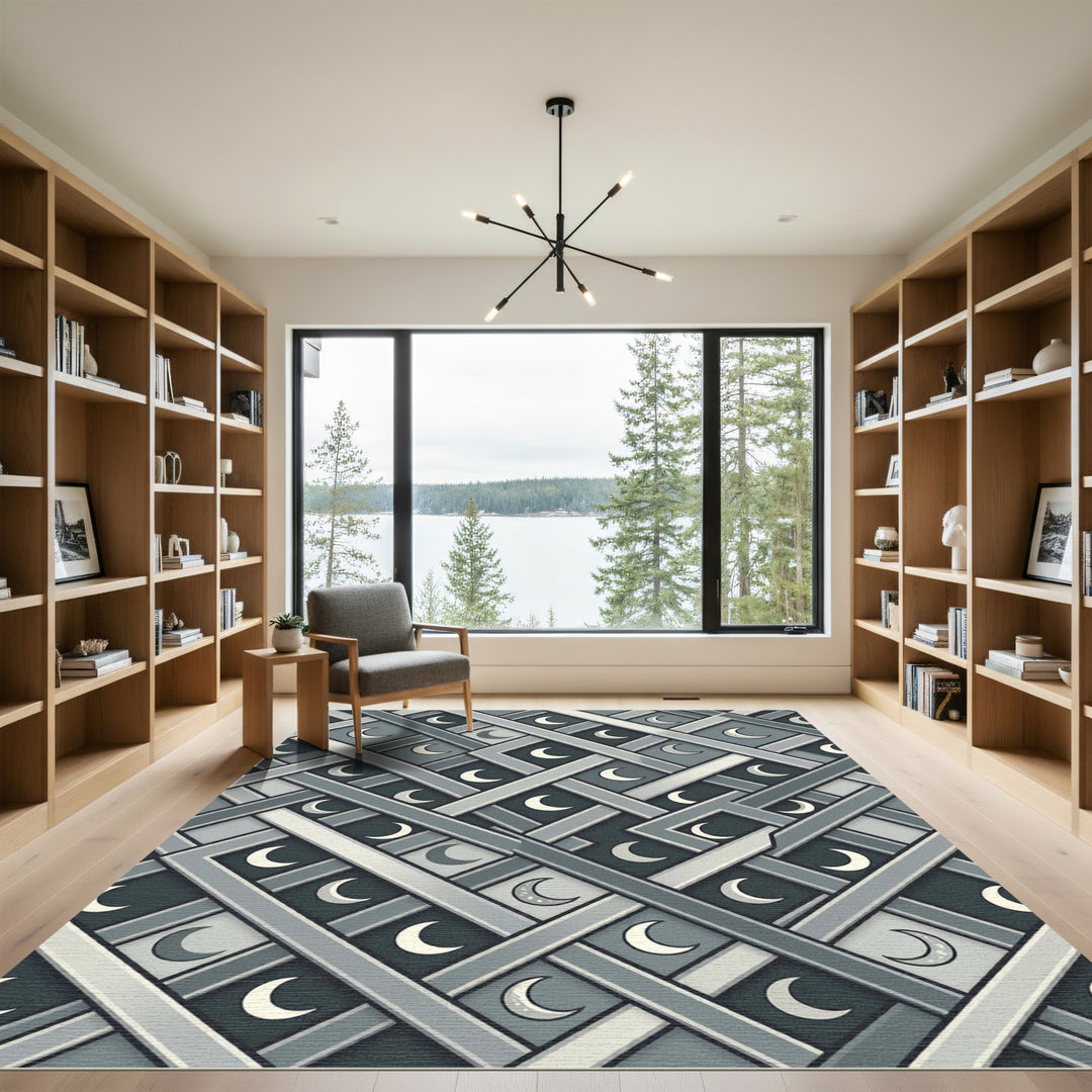 Gray Interlocking Crescent Moon Rug