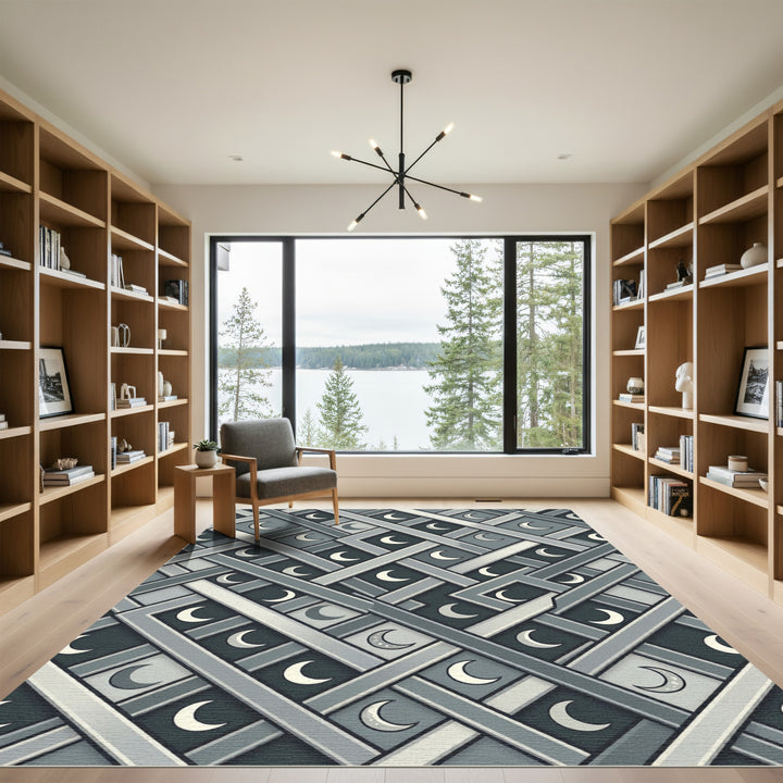 Gray Interlocking Crescent Moon Rug
