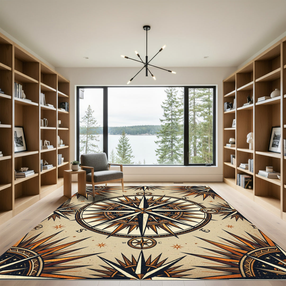Vintage Compass Rose Nautical Rug