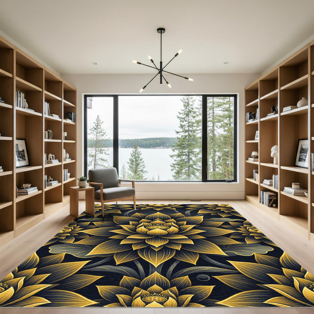Elegant Gold Lotus Flower Rug