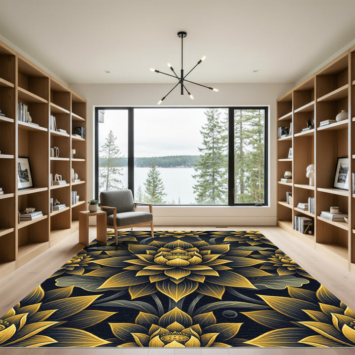 Elegant Gold Lotus Flower Rug