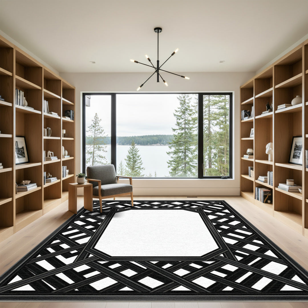 Black Lattice Octagon Frame Rug