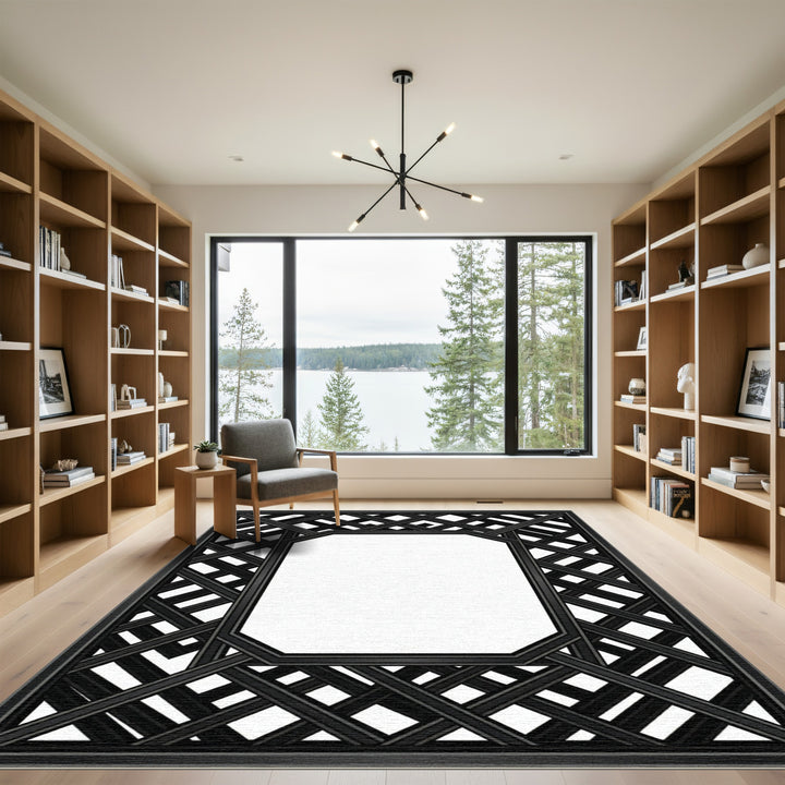 Black Lattice Octagon Frame Rug