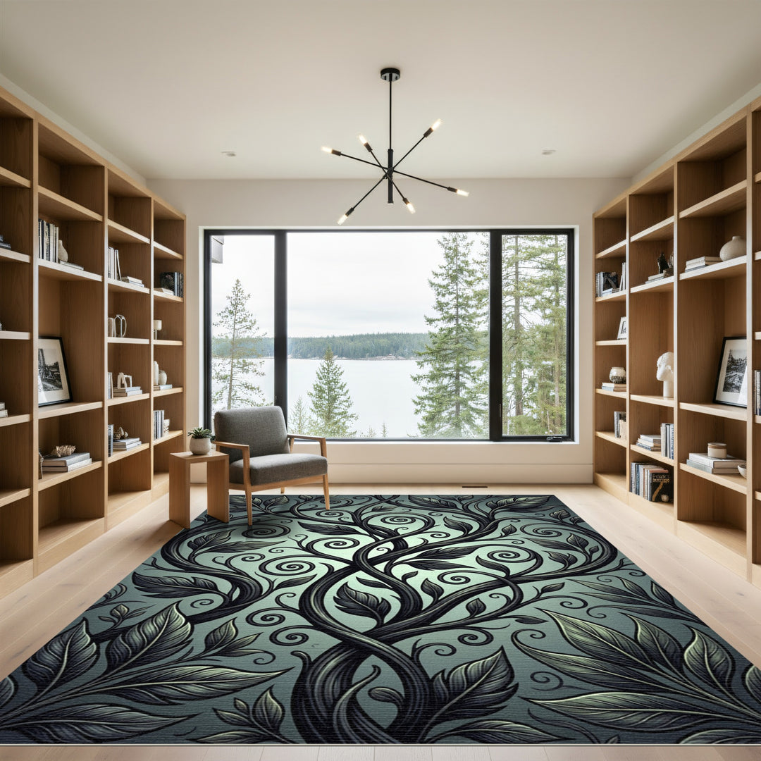 Dark Vine Swirl Leaf Rug