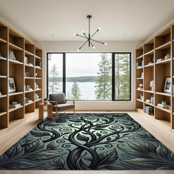 Dark Vine Swirl Leaf Rug