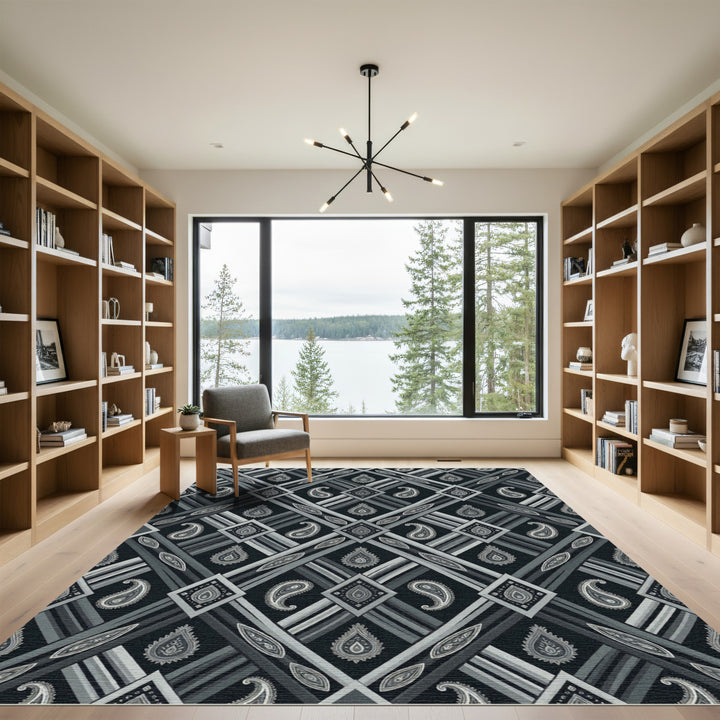 Grayscale Abstract Paisley Diamond Rug