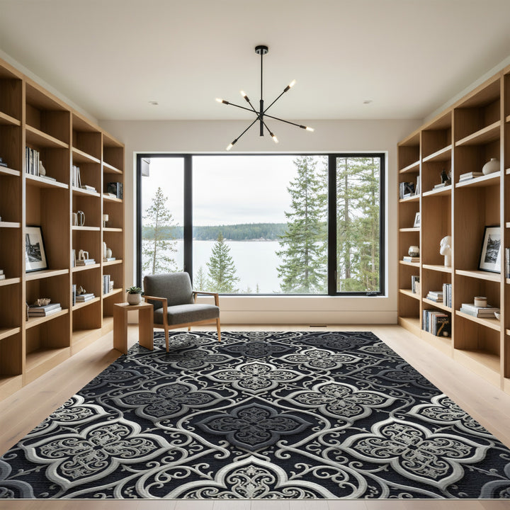 Elegant Gray Ornate Lattice Rug