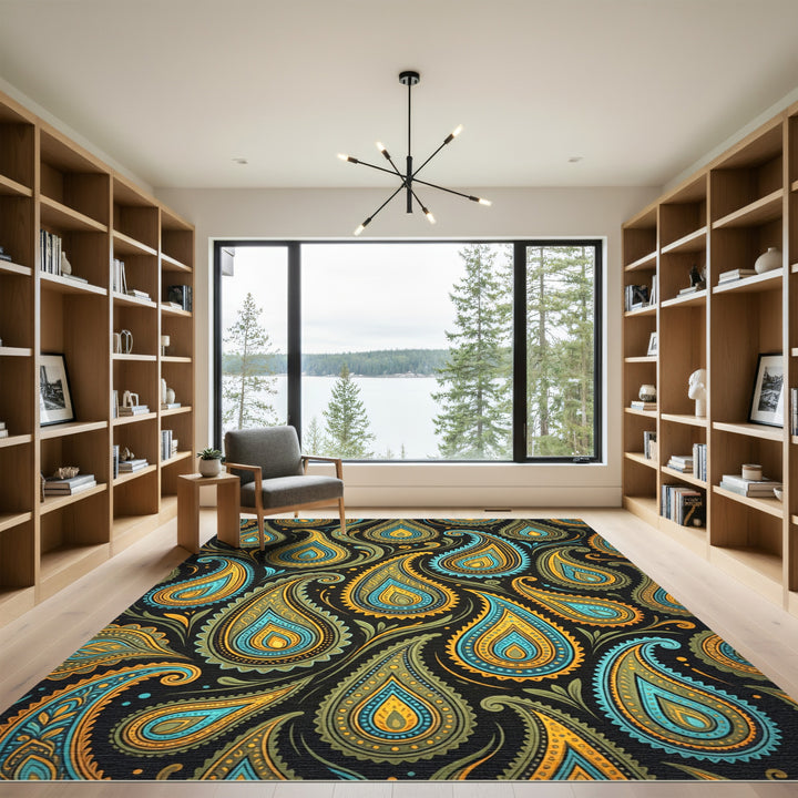Paisley Teal Gold Black Medallion Rug