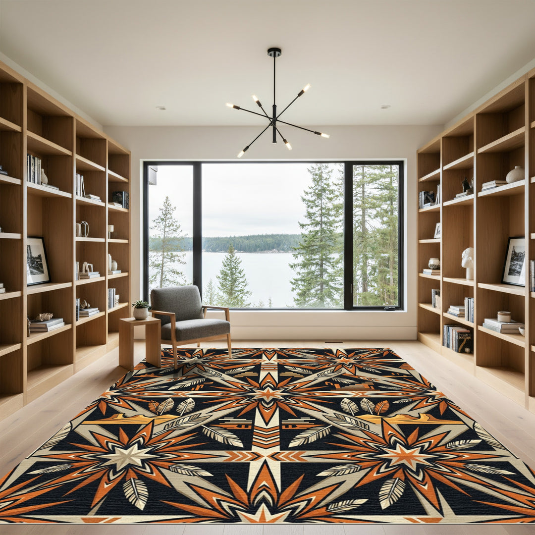 Bold Orange Starburst Tribal Rug