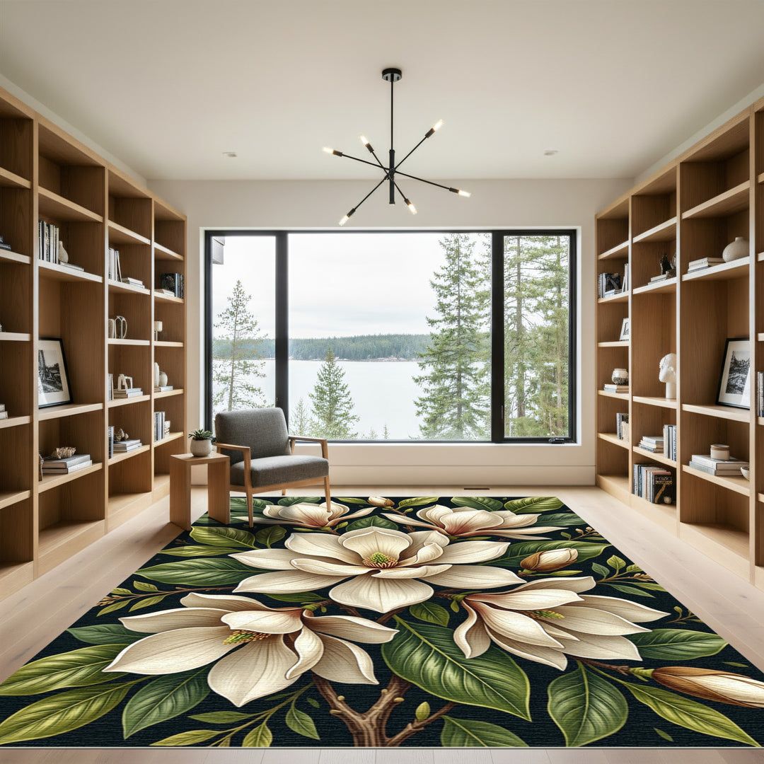 Cream Magnolia Blossom Branch Rug