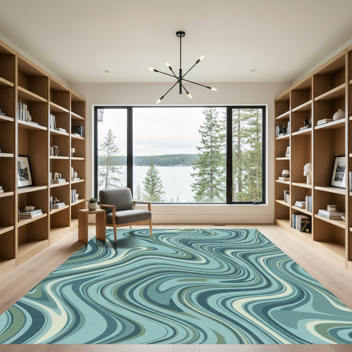 Earthy Teal Swirl Marble Rug