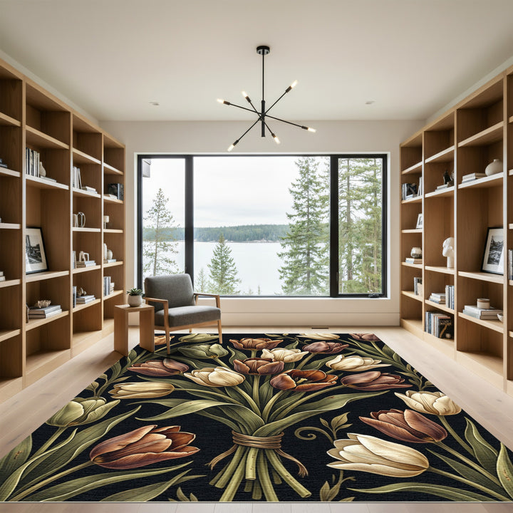 Earthy Tone Tulip Bouquet Arrangement Rug