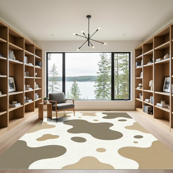 Cow Print Neutral Tone Abstract Rug