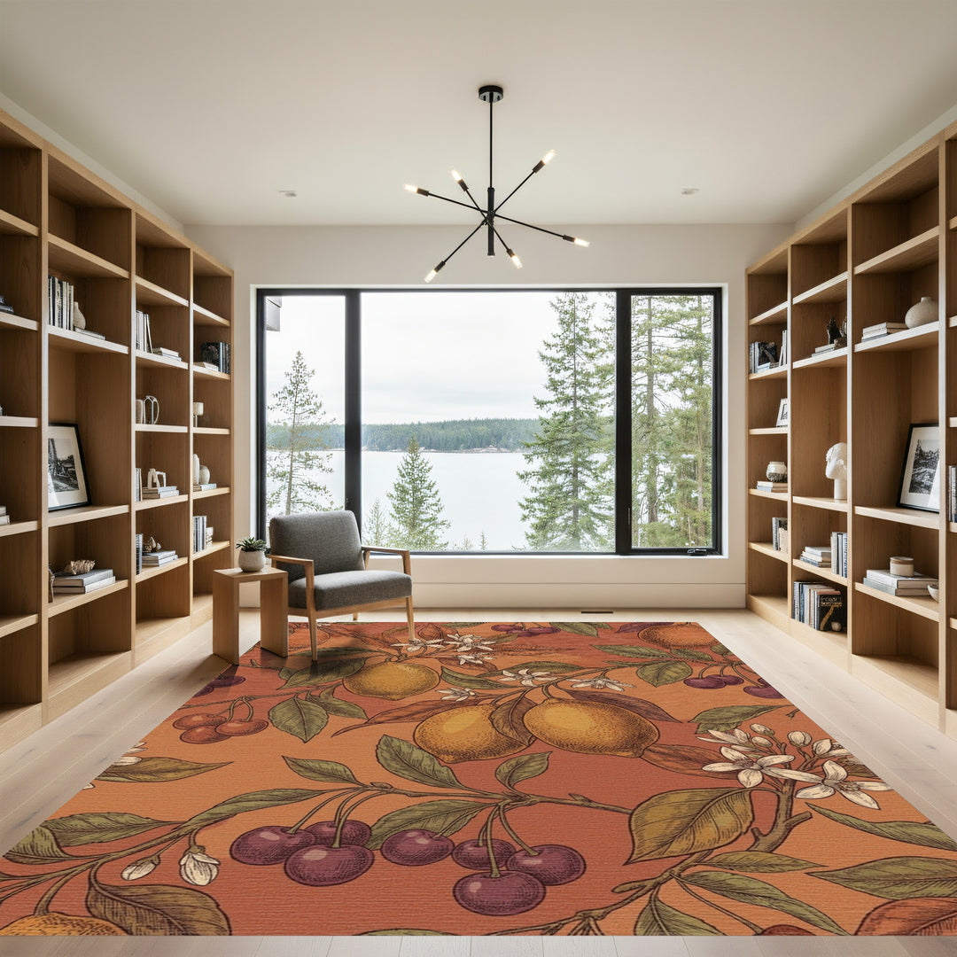 Warm Citrus Cherry Blossom Branch Rug