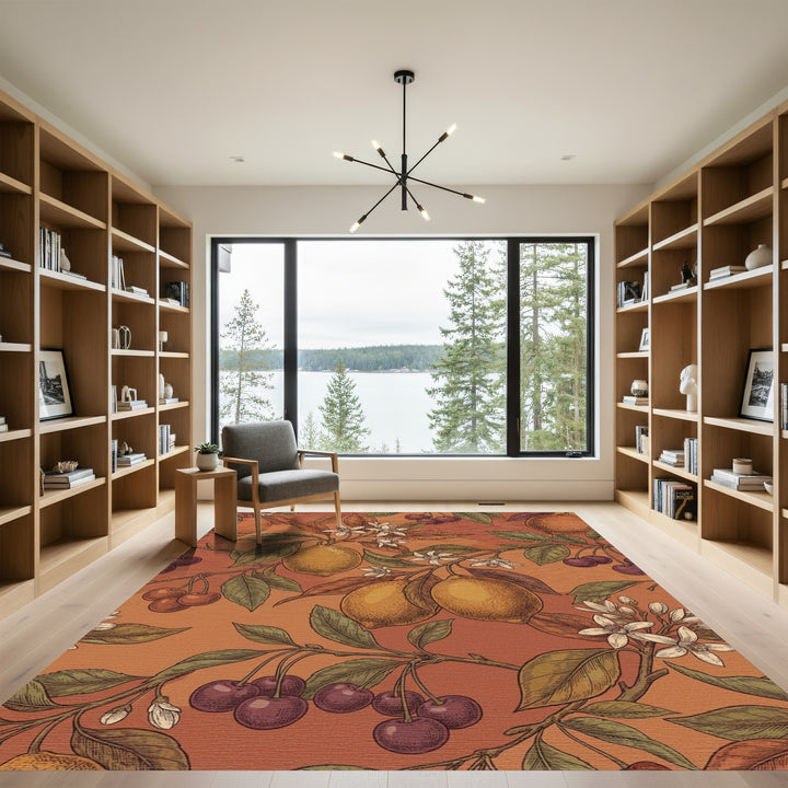 Warm Citrus Cherry Blossom Branch Rug