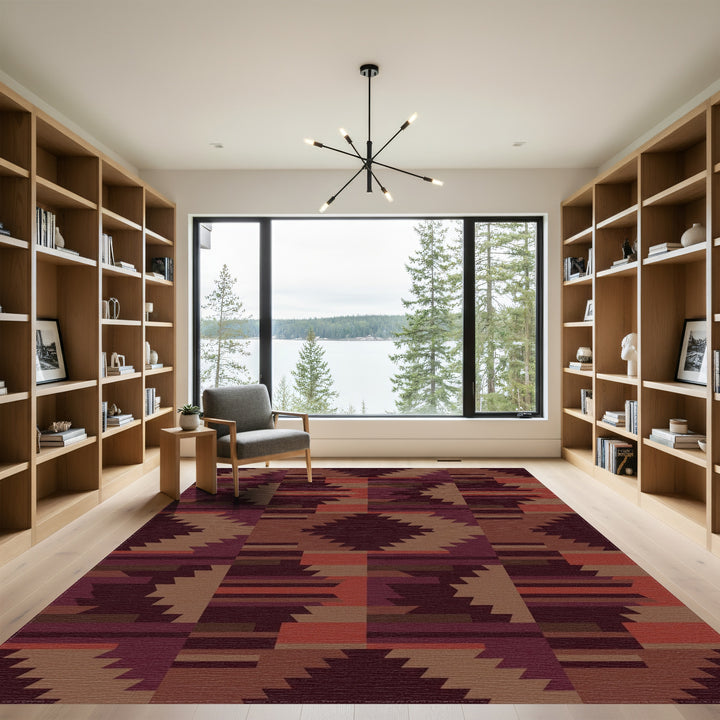 Earthy Crimson Chevron Block Rug