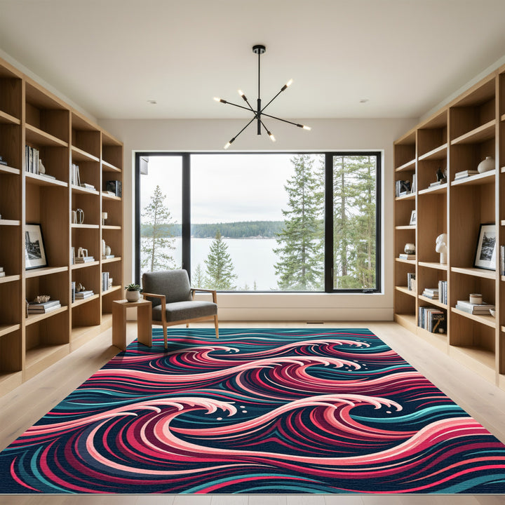Bold Pink Teal Swirl Waves Rug