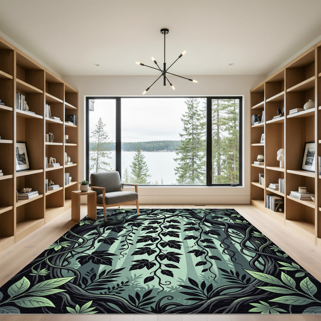 Dark Forest Botanical Vines Rug