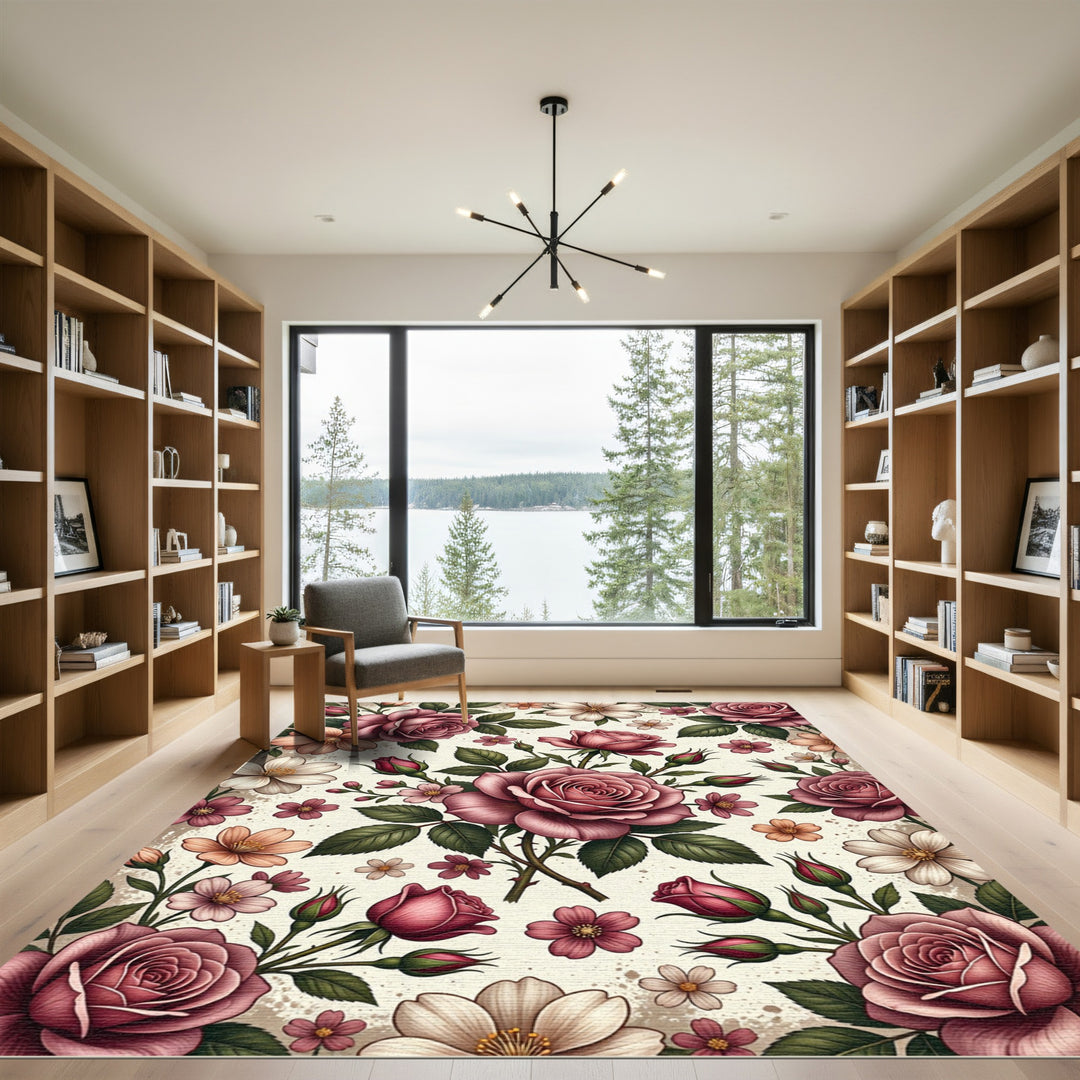Vintage Rose Garden Floral Rug