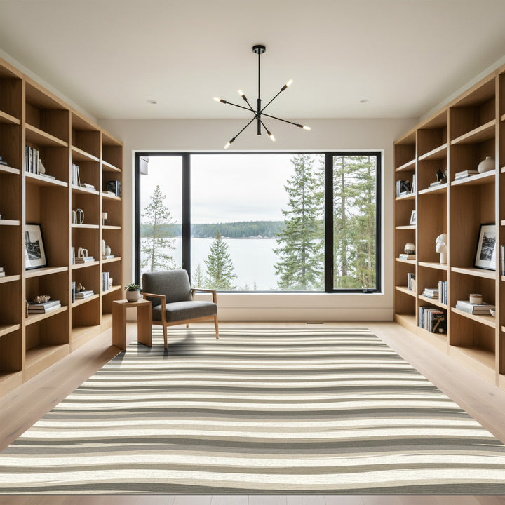 Neutral Wavy Stripe Abstract Rug