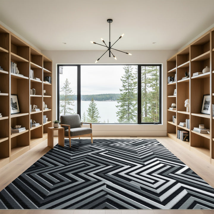 Abstract Zigzag Geometric Gray Rug