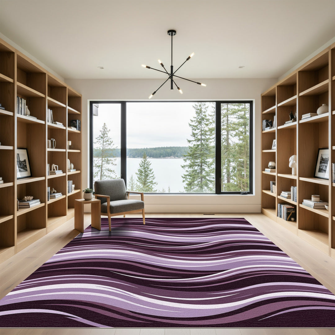 Elegant Plum Wave Abstract Rug