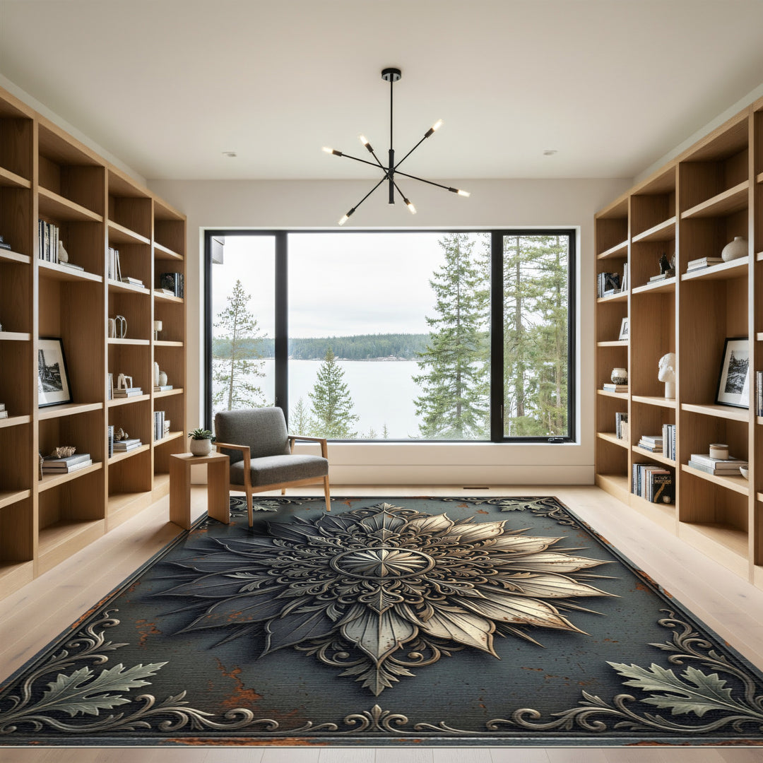 Ornate Floral Metal Relief Rug