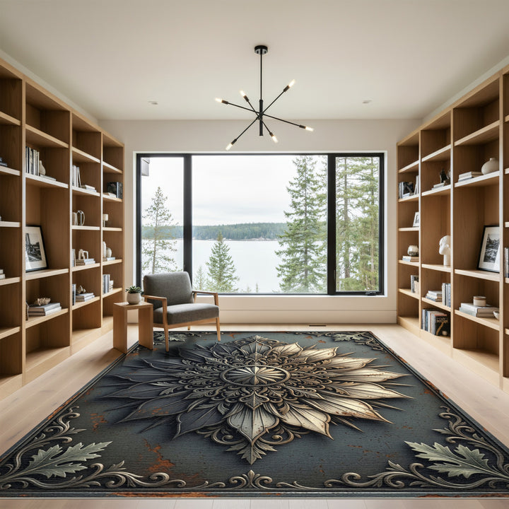 Ornate Floral Metal Relief Rug