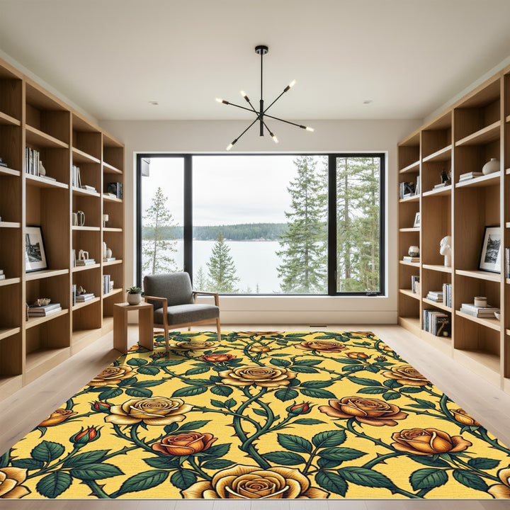 Golden Yellow Roses Vine Art Rug