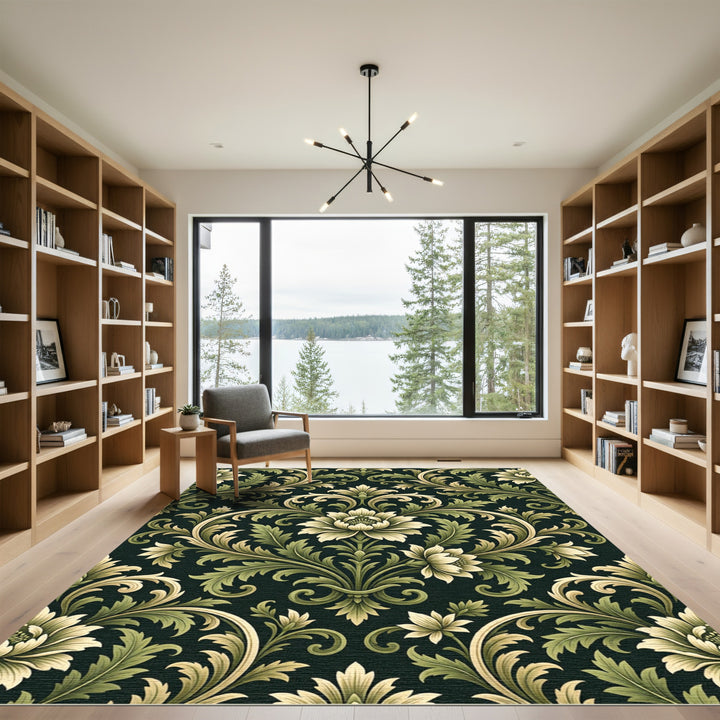 Classic Green Floral Scroll Rug