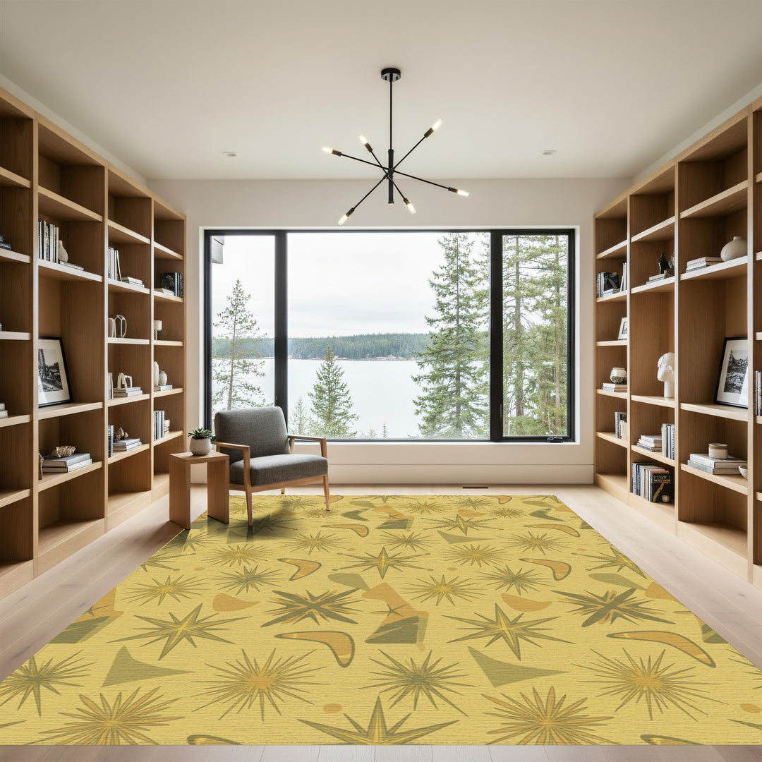 Retro Yellow Starburst Boomerang Rug