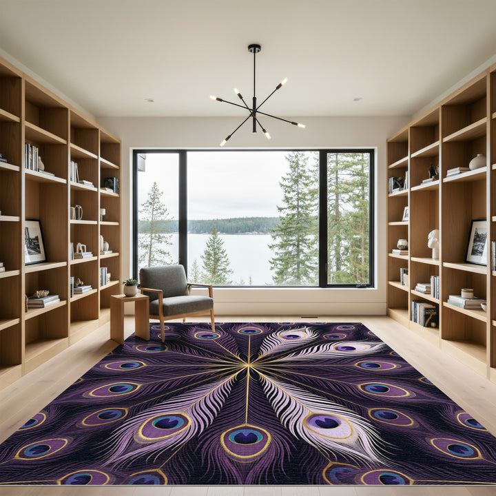 Elegant Peacock Feather Mandala Rug
