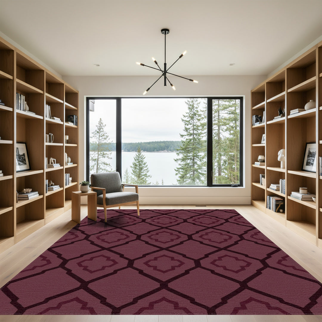 Deep Burgundy Lattice Quatrefoil Rug