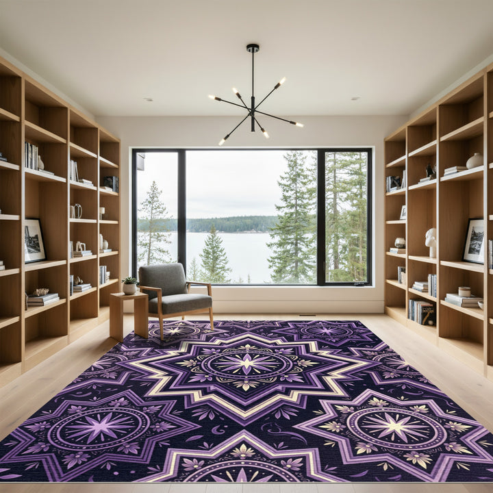 Deep Purple Geometric Star Mandala Rug