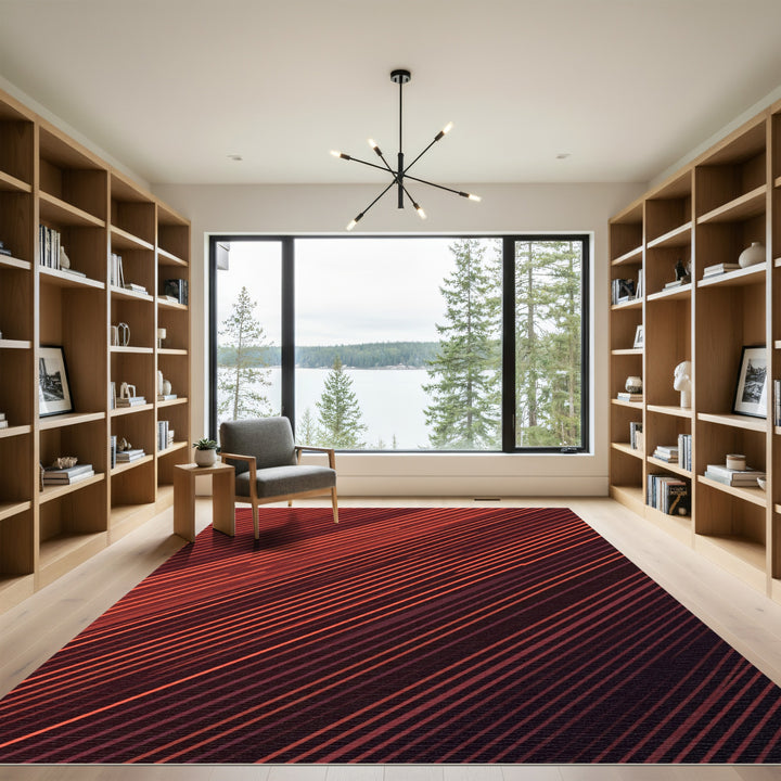 Coral Red Diagonal Line Art Rug