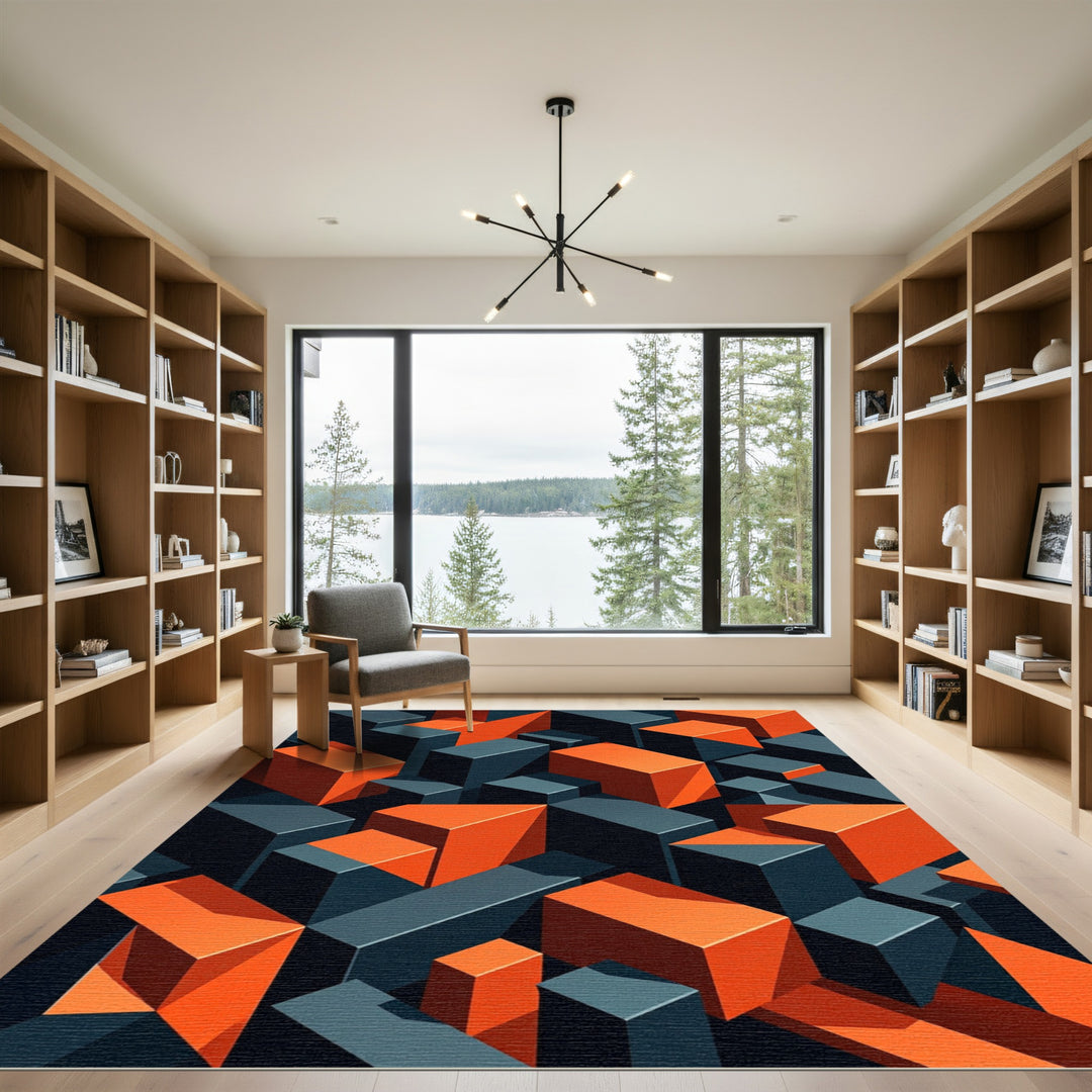 Orange Geometric Blocks Op Art Rug