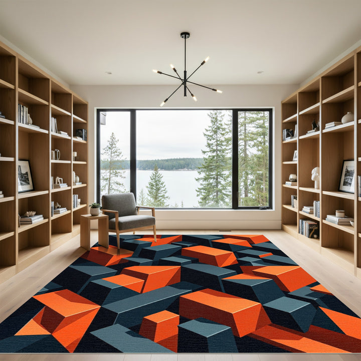 Orange Geometric Blocks Op Art Rug