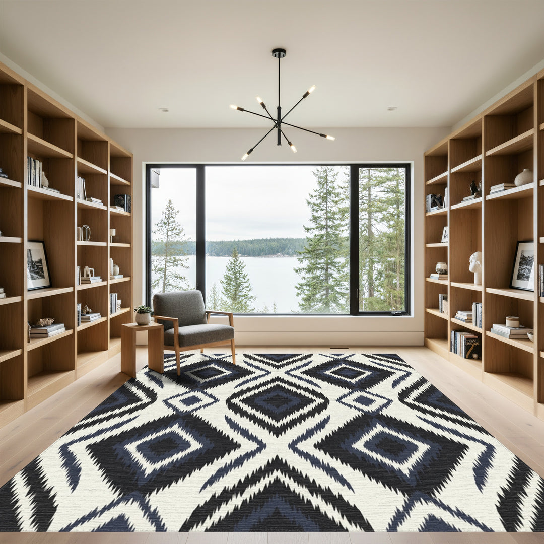 Midnight Diamond Ikat Shag Rug