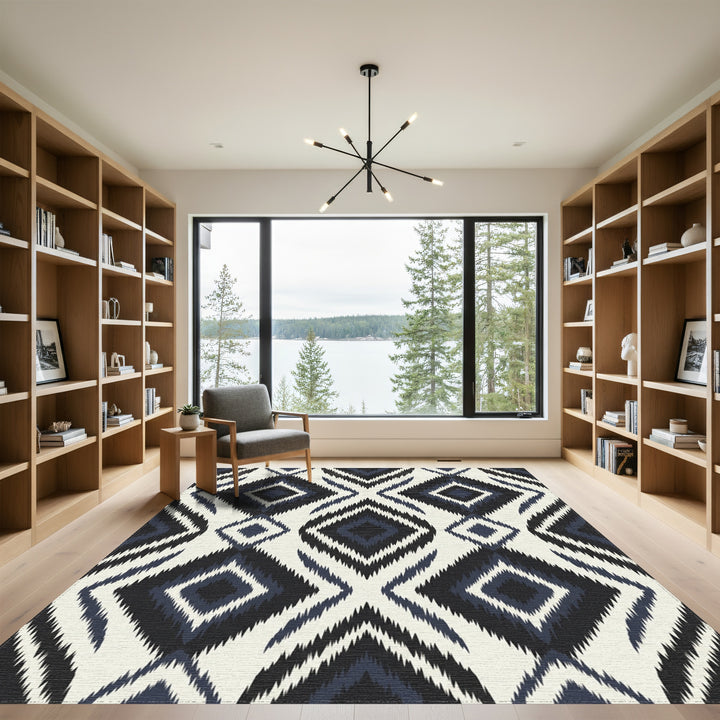 Midnight Diamond Ikat Shag Rug