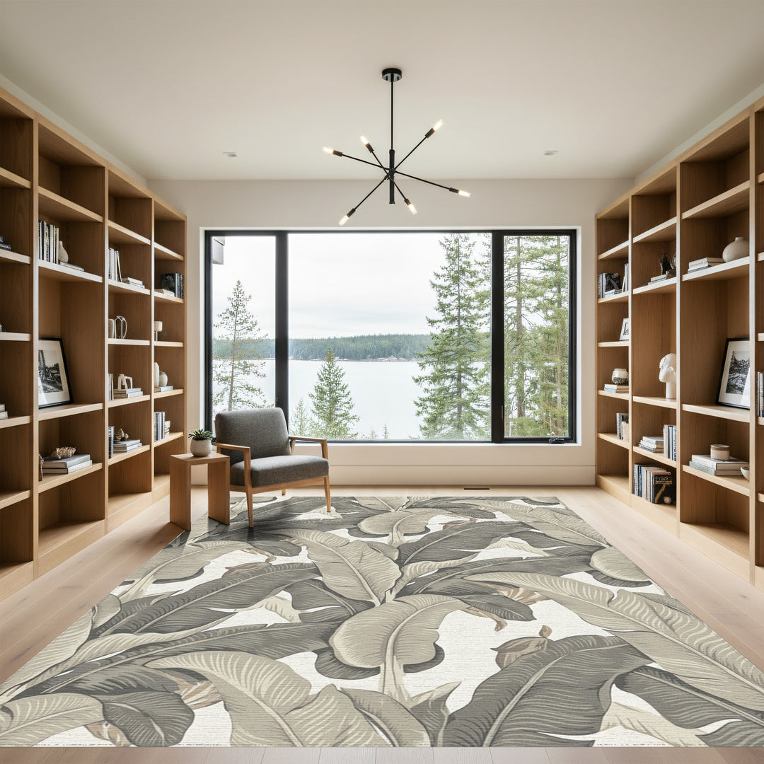 Tropical Banana Leaf Cream Rug