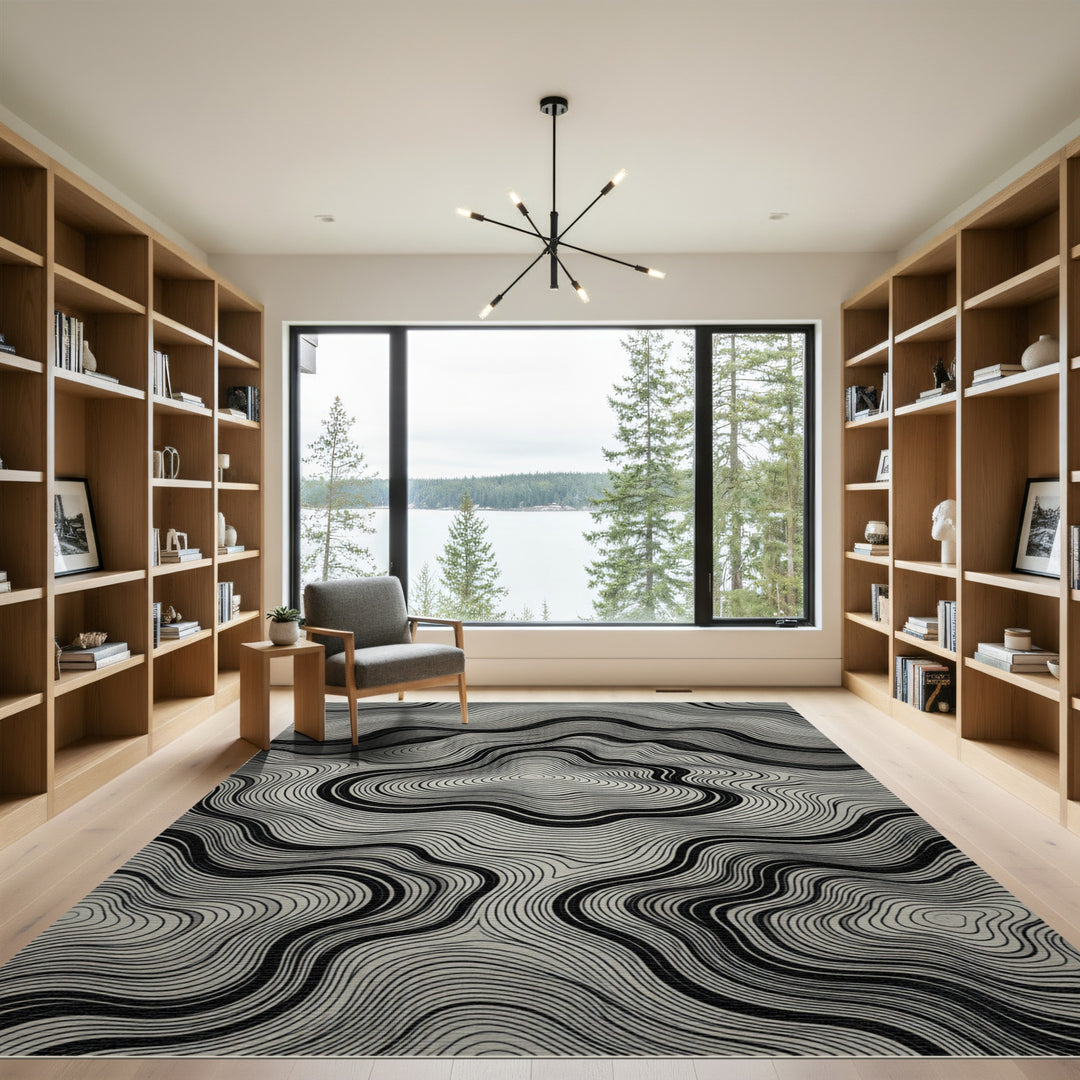 Monochrome Topographic Contours Rug